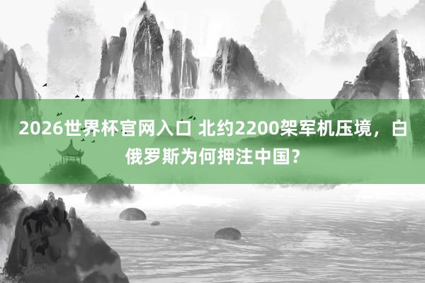 2026世界杯官网入口 北约2200架军机压境，白俄罗斯为何押注中国？