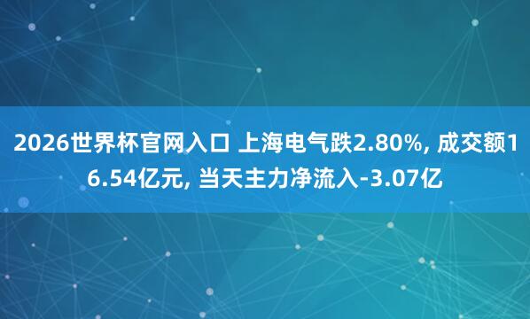 2026世界杯官网入口 上海电气跌2.80%， 成交额16.54亿元， 当天主力净流入-3.07亿
