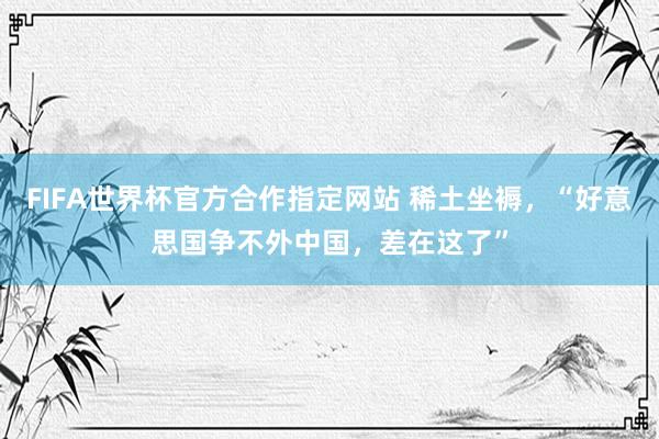 FIFA世界杯官方合作指定网站 稀土坐褥，“好意思国争不外中国，差在这了”